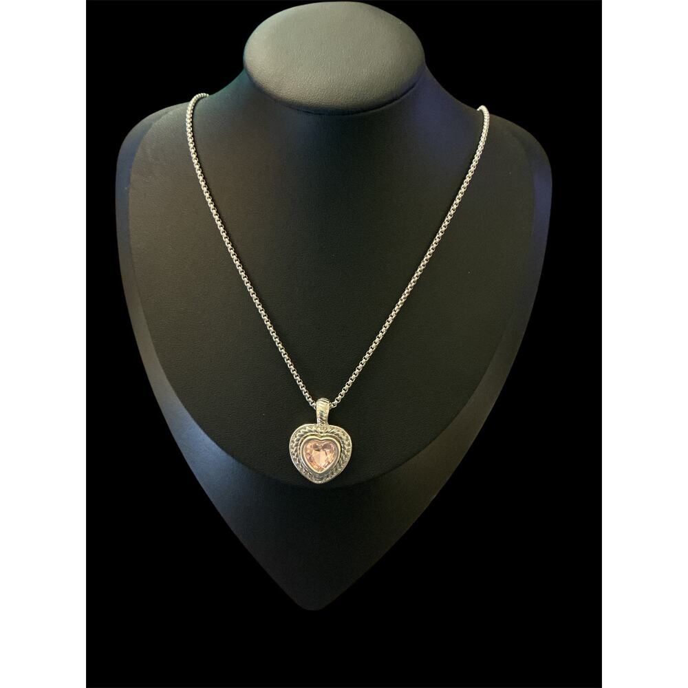 Silver Necklace with Pink CZ Heart